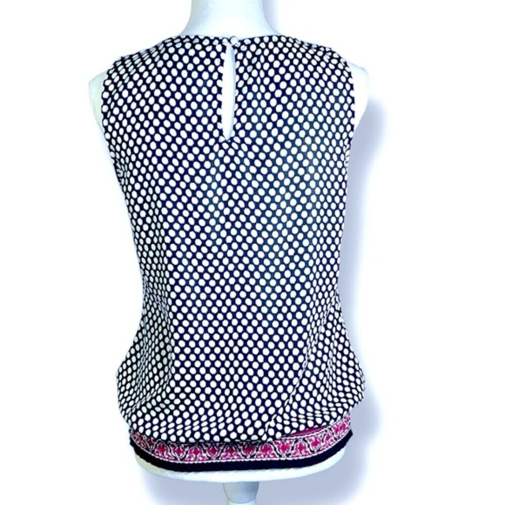 White House Black Market Polka Dot Ruffle Smocked Blousy Tank Top Black White SM - Picture 2 of 16